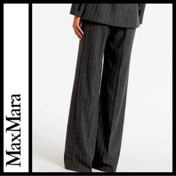 MaxMara Virgin Wool Menswear Pinstripe Wide Leg Trousers - Picture 3 of 9
